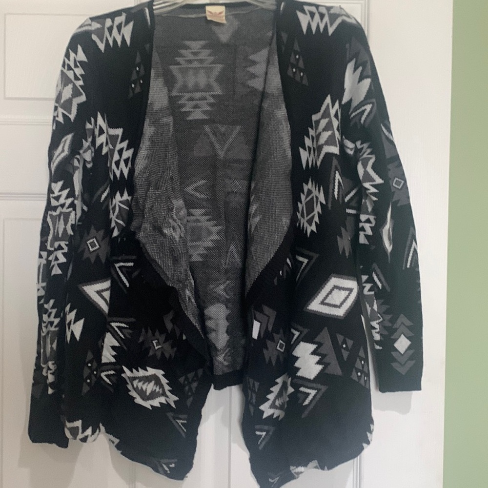 Black and white open front cardigan